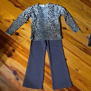 Leopard Print Long Sleeve Top and Brown Pants Set